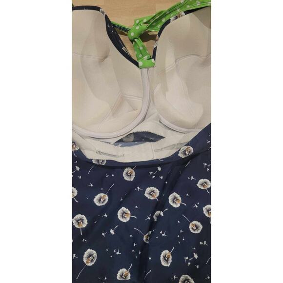 ❤️ Joe Brown's Plus Sized Bathing Suit Navy Floral Halter Top Size 44DDD - Picture 3 of 4